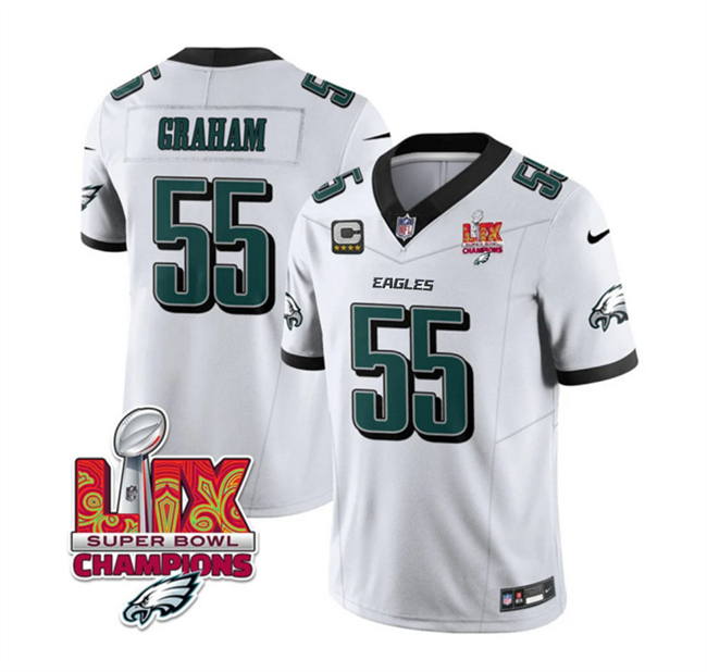 Men's Philadelphia Eagles #55 Brandon Graham White 2025 Eagles Logo Super Bowl LIX Patch And 4-Star C Patch New F.U.S.E. Vapor Limited Stitched Football Jersey